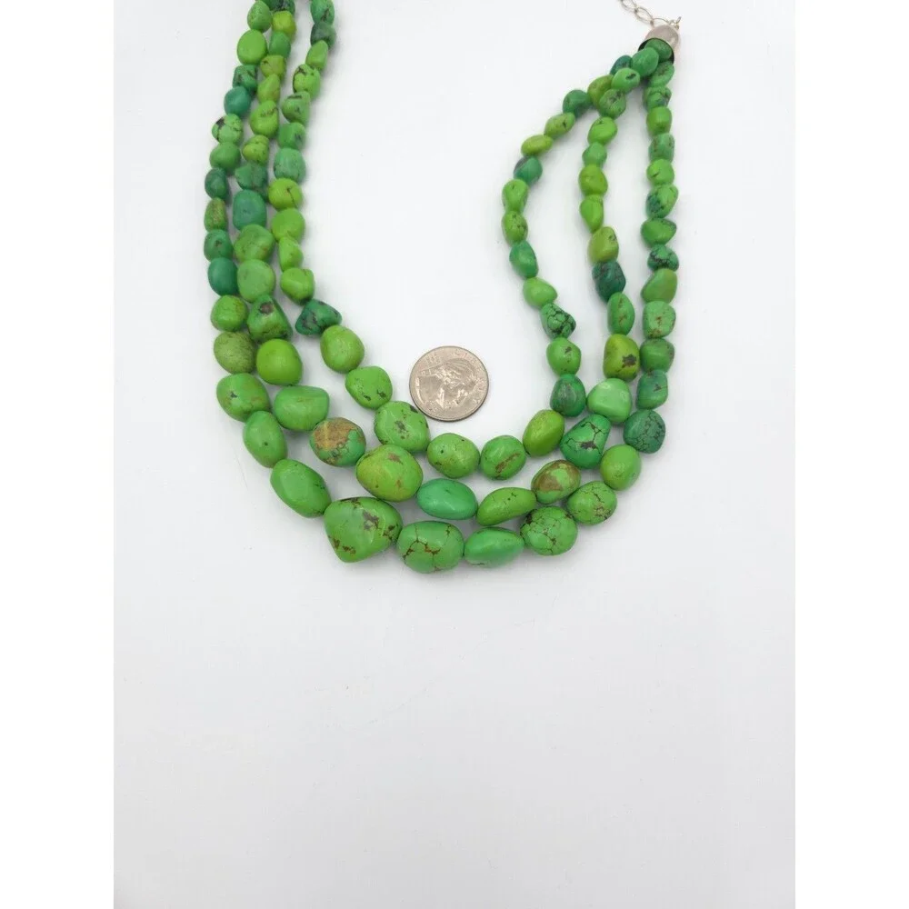 DTR Jay King Green Turquoise sterling silver necklace 3 strand Mine Finds chunky - Picture 7 of 12